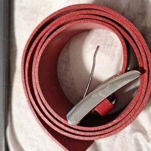 Vera Pelle Vibrant Red Leather Belt with Silver Buckle